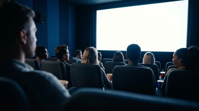 Group of friends hanging out at the cinema watching a movie.