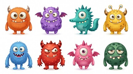 Naklejka premium Cute 3D Cartoon Monsters Set Alien Characters