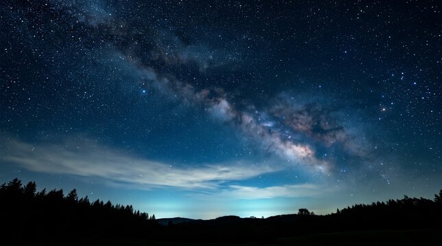 Dark blue starry night sky in the outdoors nature.
