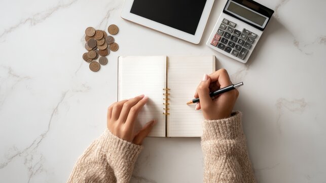 Overhead view of household budgeting and financial planning