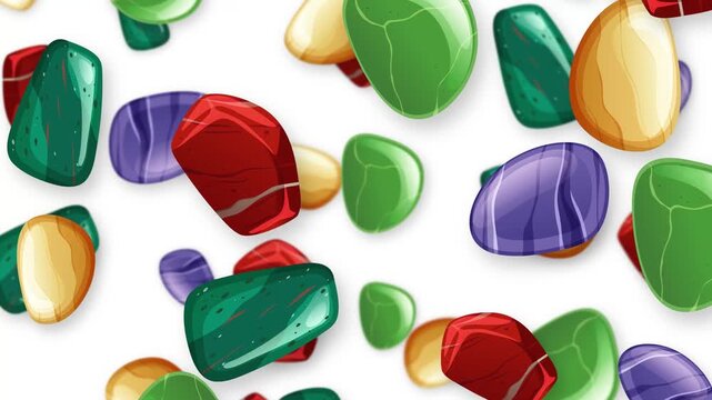 Colorful Polished Gemstones Falling Against a Plain White Background