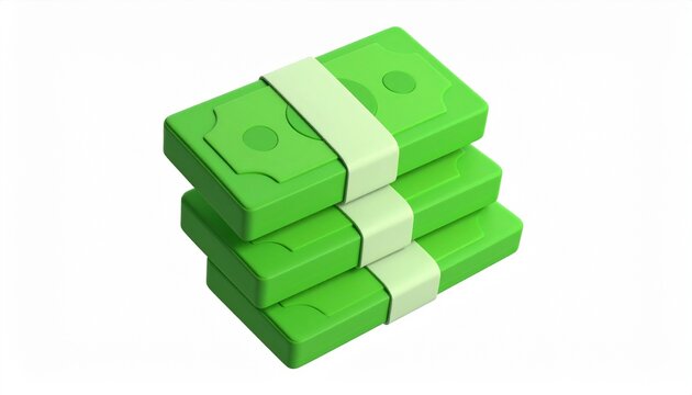 Stack of Money 3D Illustration in Green with Wrapped Banknotes