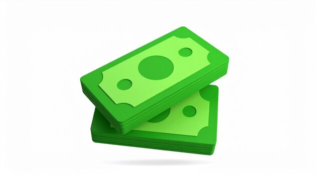 Green Banknote Stack 3D Icon for Finance, Banking and Investment Concepts