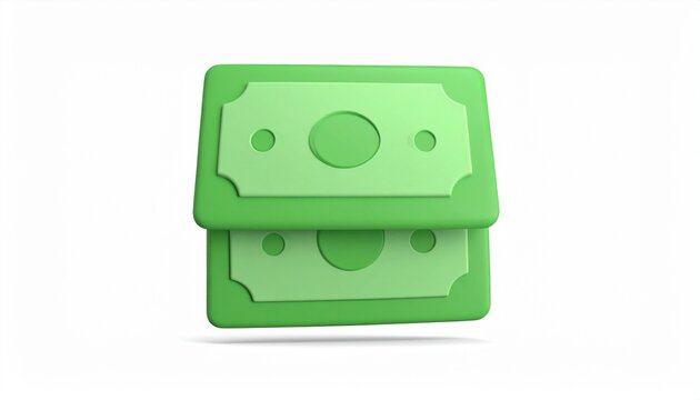 3D Green Cash Stack Bundled with Paper Band Isolated on White