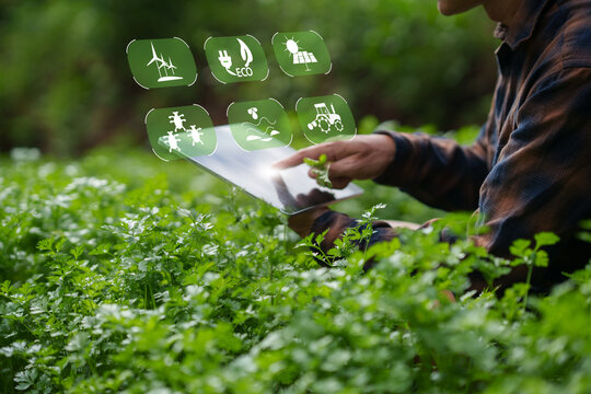 Smart Agriculture and Sustainable Farming Technology with Digital Tablet