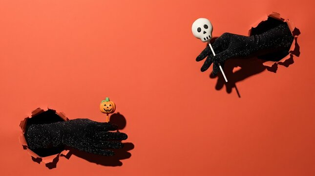 Creepy skeleton hands reaching on an orange background beautifully captured