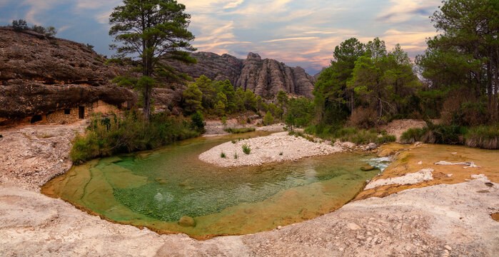 Crystal Clear Pools of Las Pesqueras in Beceite, Matarra&ntilde;a, Teruel, Spain