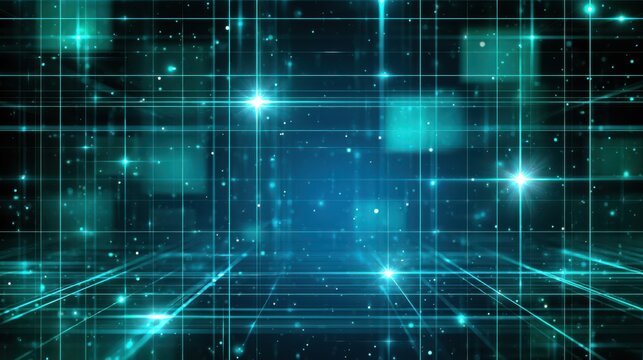 A futuristic digital grid with glowing blue lines and points, evoking a high-tech, cyberspace or data network environment.