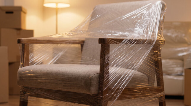 Plastic wrap around furniture preparation for moving  