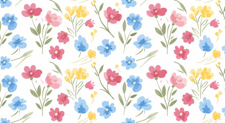 Fototapeta premium Vintage Inspired Flower Pattern Featuring Colorful Garden Blossoms