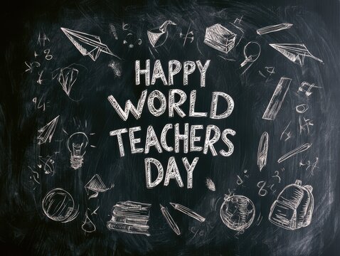 Happy world teachers day chalkboard illustration with educational icons