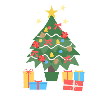 クリスマスツリーとプレゼントのベクターイラスト
