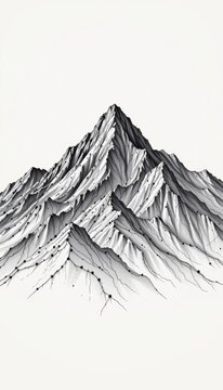 Monochromatic data chart mountain sketches illustrating corporate steel grey network connections are arranged in a clean minimalist ivory background shot
