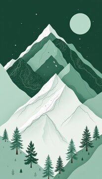Modern data chart mountain compositions with clean overlapping block patterns are featured in a clean minimalist deep forest green image