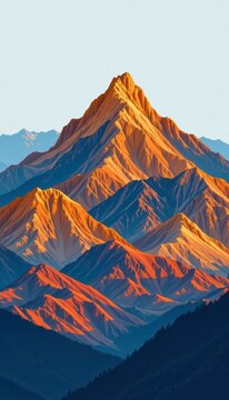 Illustrative mountain chart slopes created by dynamic muted ochre data plates are displayed from a clean premium indigo blue artistic perspective