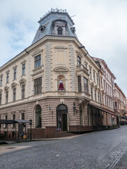 Fototapeta premium Building in Chernivtsi, Ukraine with a unique architectural style on a quiet street