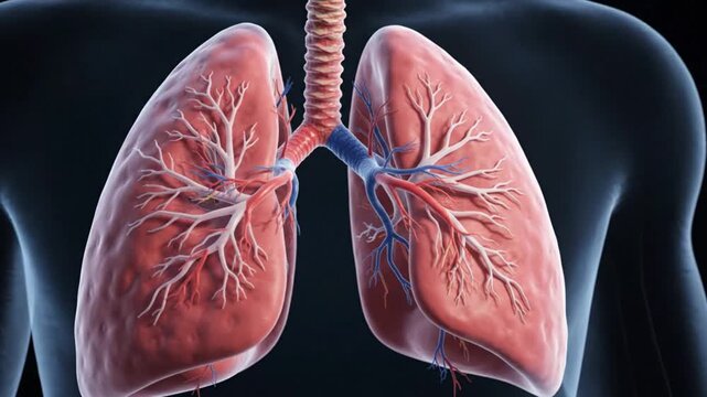 Human Lungs Anatomy 3D Medical Illustration Showing Respiratory System Structure