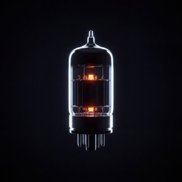 Glowing Vacuum Tube Audio Amplifier Filament Isolated Black