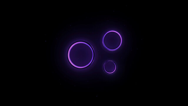 Three glowing purple neon circles arranged on a dark black background