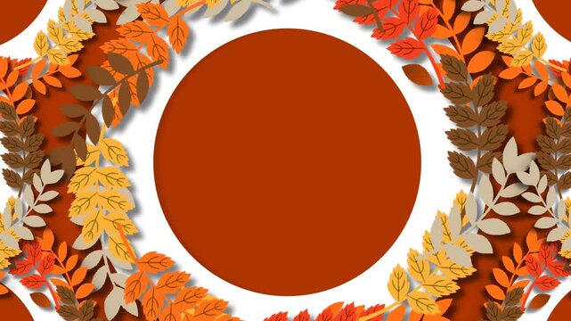 Autumn Equinox Foliage Frame Loop with Rotating Colorful Leaves and Copy Space.