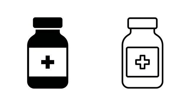 Medical bottle icons with plus symbol