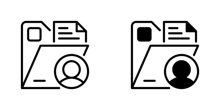Employee File Line Icon, Outline Symbol for Personnel Record, Staff Database, Human Resource Folder, Profile Documentation, and Career Data. Vector Sign Icon.
