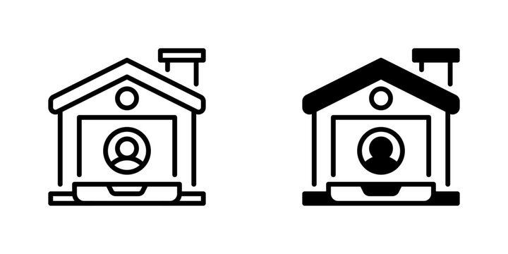 Remote Work Line Icon, Outline Symbol for Telecommuting Setup, Home Office, Virtual Distance Working, Distributed Team, and Flexible Job. Vector Sign Icon.