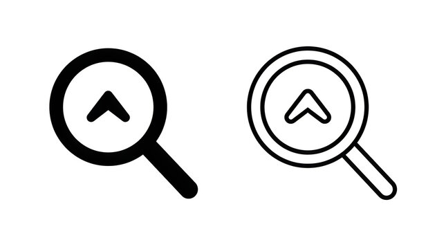 Magnifying glass focusing on upward arrow icon