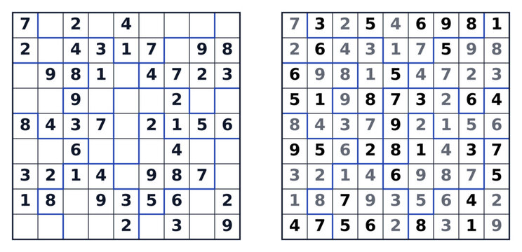 Sudoku puzzles with solutions in a grid format  