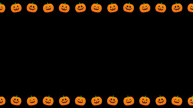Cute Orange Halloween Jack O Lantern Pumpkin Frame Border Animation Loop on Transparent Background with Alpha Channel