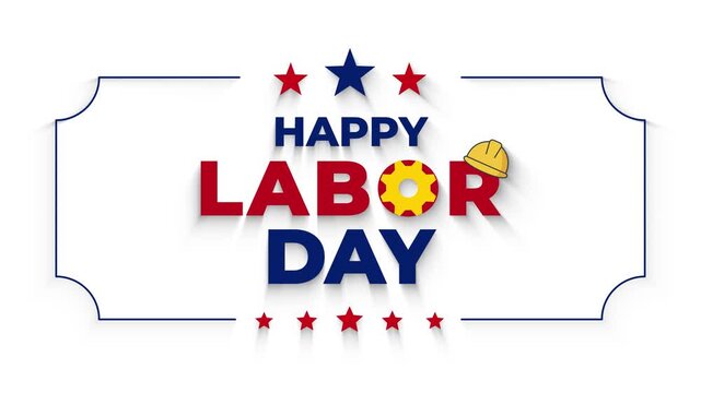 Happy Labor Day Typography with Worker Symbols and Decorative Frame Animation