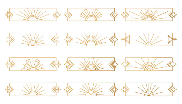 Set of gold Art Deco geometric sunburst frame borders