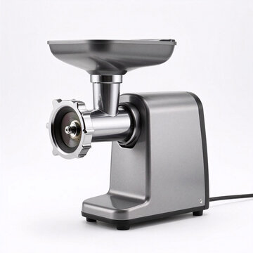 Modern electric meat grinder in sleek stainless steel design  