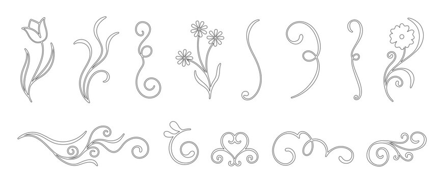 Vector elegant ornamental flourish frame with decorative swirls and curly line art. Vintage trendy hand drawn border in outline style