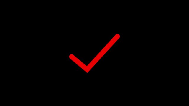 Red check mark icon on black background for digital interface and confirmation design