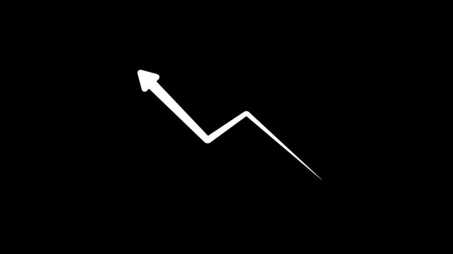 Abstract arrow business graph icon animation background. arrow rising transparent channel. arrow isolated on a black background.