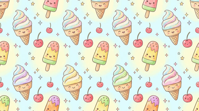 Whimsical ice cream cones seamless pattern