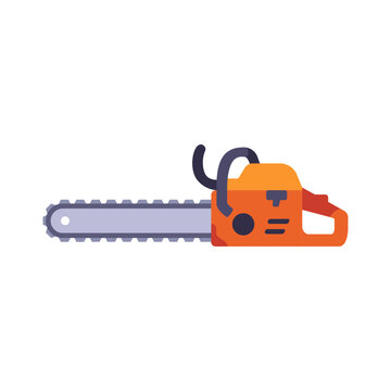 Chainsaw icon with long cutting bar and handle, flat illustration