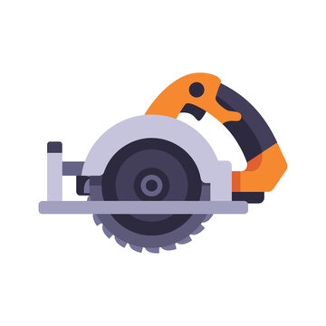 Circular saw icon with toothed blade and handle, flat illustration