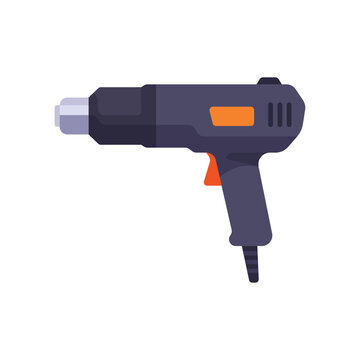 Heat gun icon with pistol grip and short nozzle, flat illustration