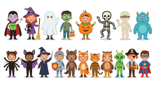 Diverse Kids in Fun Halloween Costumes Collection