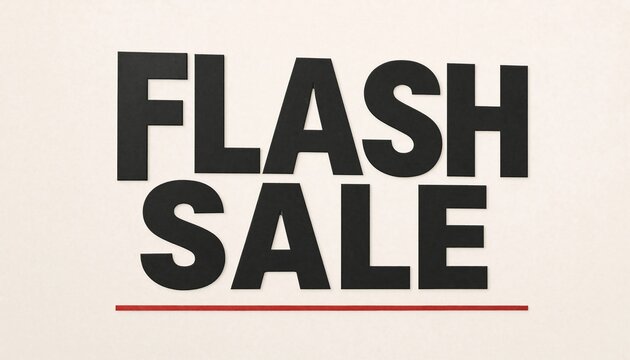 Bold black typography stating flash sale on a light background with a red underline text sign commerce sign discount message promotional banner marketing text advertising concept promotion