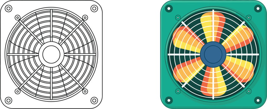 Computer fan cooling vector design set.