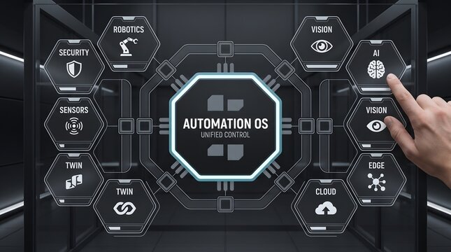 Futuristic automation os control panel interface with digital touch screen and hand automation os user interaction sci fi operating system futuristic technology