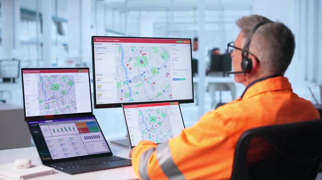 Emergency Dispatcher Calmly Handling Urgent 911 Calls
