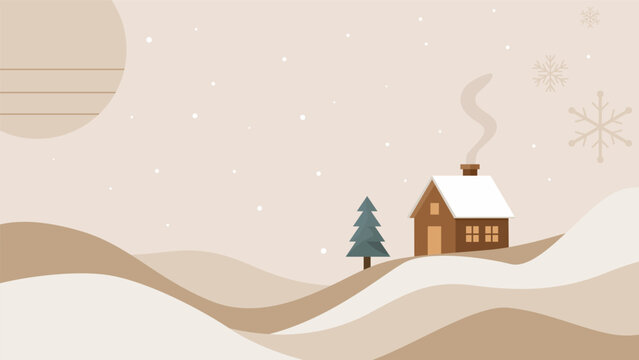 Cozy cabin standing on snowy winter hills