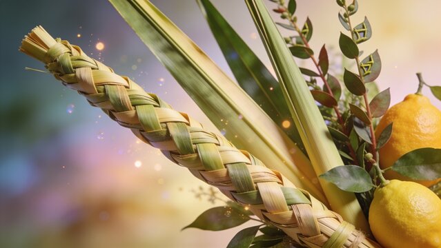 Magical Glowing Close-up of Lulav and Etrog for Sukkot Celebration