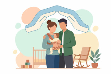 Fototapeta premium Family Insurance and Protection Concept for New Parents and Baby