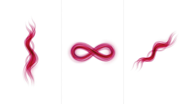 Three pink smoke wave and infinity symbol on a clean white background