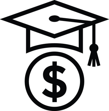 Graduation cap with dollar coin vector icon representing education cost tuition fees scholarship and academic investment